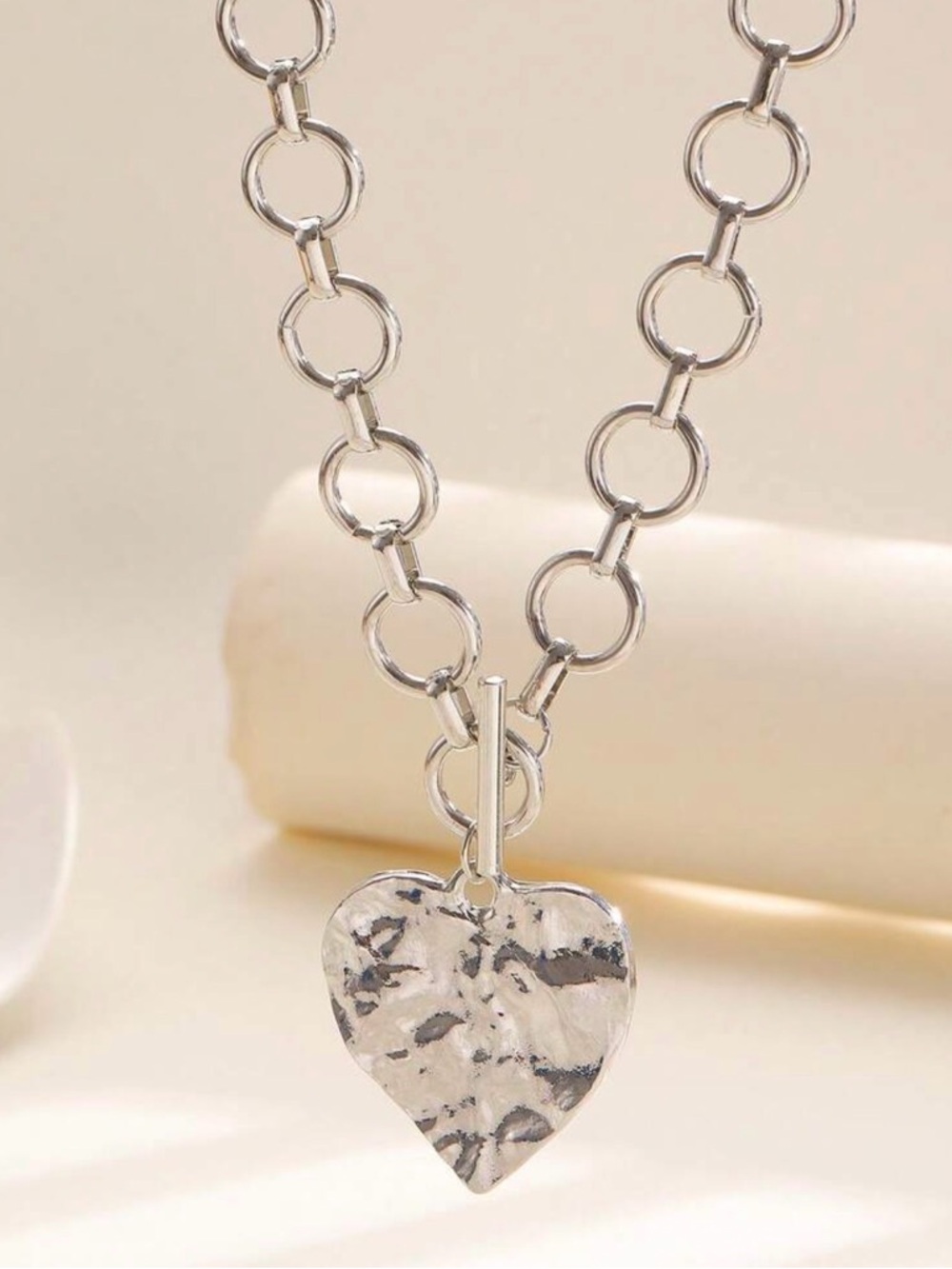 Silver Tone Heart Pendant Chain Necklace - Picture 3 of 5